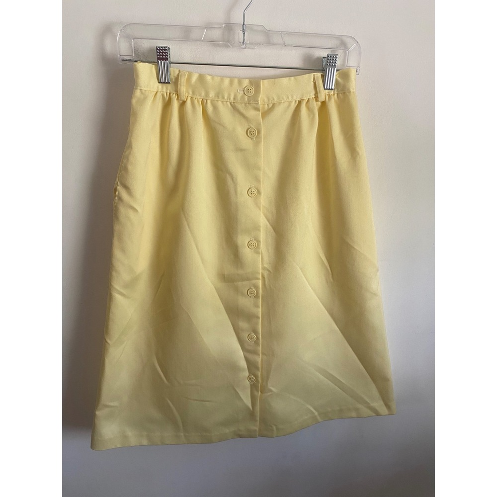 Vintage Russ Togs Yellow Button Front A-Line‎ Skirt Elastic Back Pockets Pastel